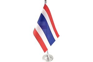 GentleGirl.USA Thailand Table Flag, Stick Small Mini Thai Flag Office Table Flag on Stand with Stand Base, International Fest