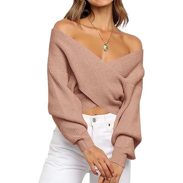 トップス 24awconp knit ZCSIA Women's Wrap V Neck Cropped Sweaters 2024 Fall Long
