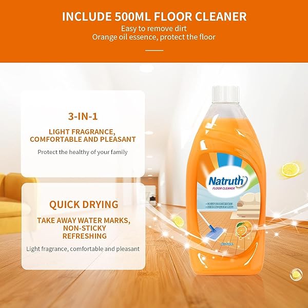 NATRUTH FLOOR CLEANER 500ML DEEP CLEAN STUBBORN DIRT AND GREASE MULTIPURPOSE LIGHT CITRUS FLOOR CLEANER STRIPLESS GLOSSY POLISHING AGENT FOR ALL TYPES OF CERAMIC TILE FLOORING