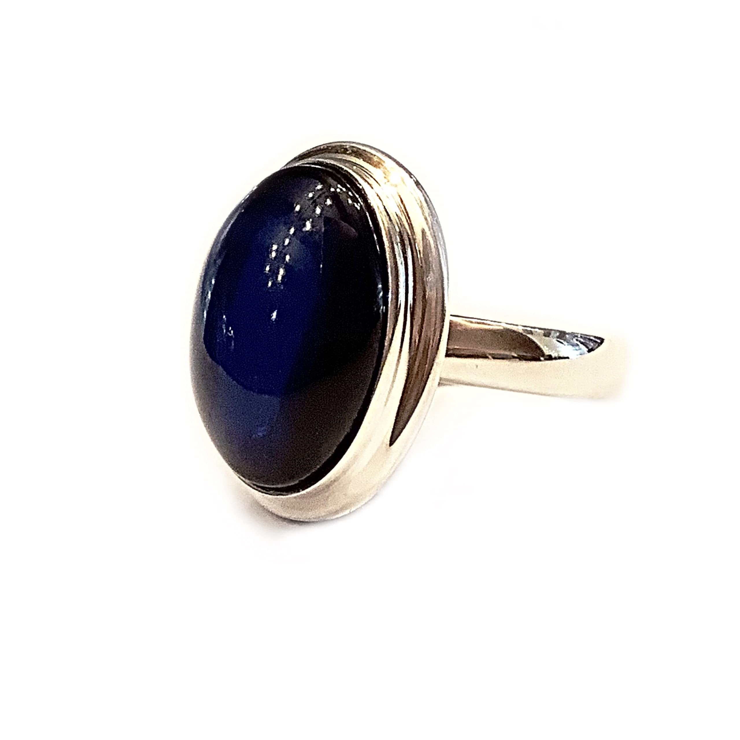 Bernstein by Kindl Elegant Blue Amber Ring in Sterling Silver 925 Silver Ring Blue Caribbean Amber Adjustable Size 17-19.5 Designer Jewellery (LT-blau)