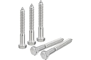 uxcell Hex Head Lag Screws Bolts, 5pcs 1/2" x 4" 304 Stainless Steel Partial Thread Wood Screws