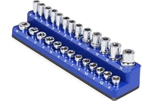 JMMRRR Magnetic Socket Holder, Socket Organizer Metric Blue 1/4 Inch Drive, Socket Keeper Stores 26 Standard and Deep Size Metric Sockets, Socket Posts Feature High Visibility Markings