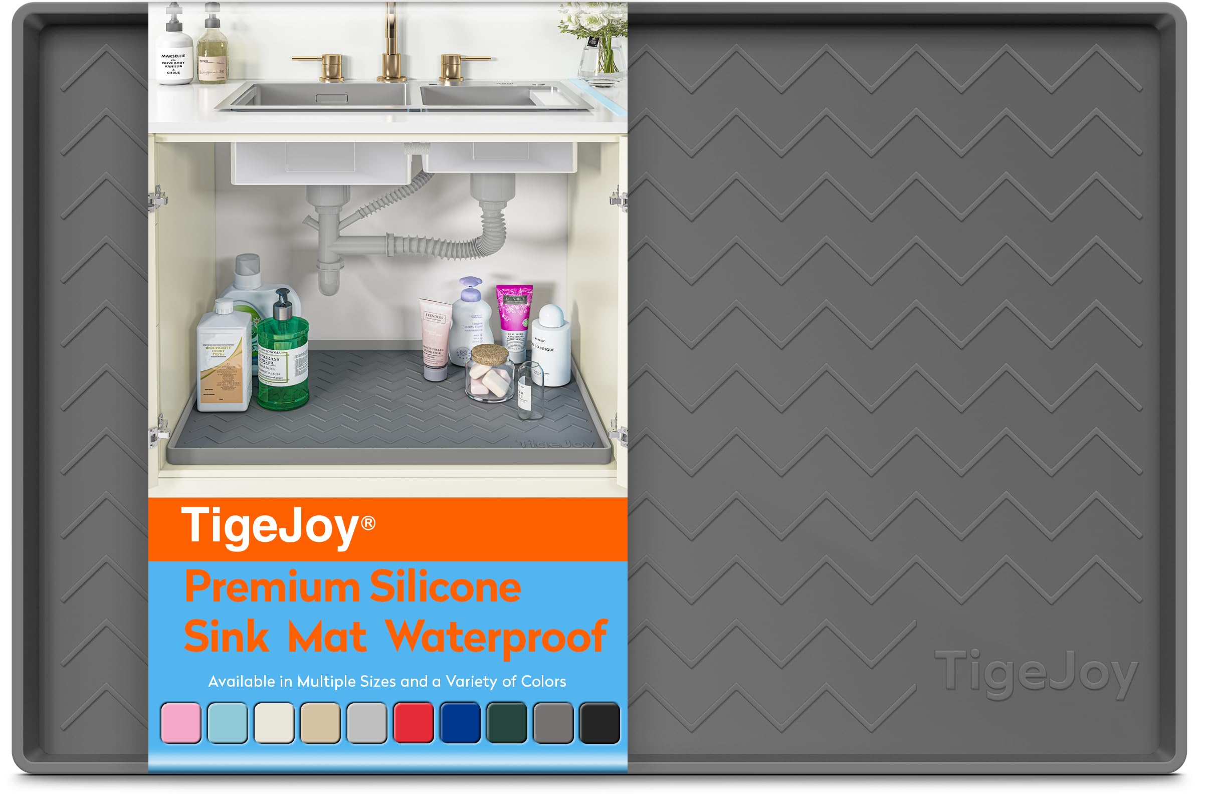 Photo 1 of TigeJoy Under Sink Mat 40" x 22" - Silicone Mat in Kitchen and Bathroom Organizers and Storage, Waterproof Protector for Drawer Shelf and Cabinet Liner, Flexible Sink Drip Tray