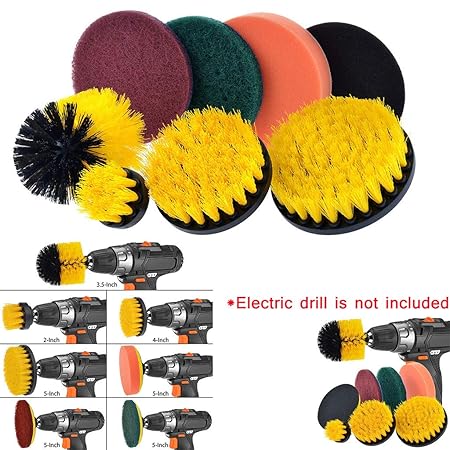 Cooljun 8PCS Bohrbürste Scrub Pads 8 Stück Power Scrubber Cleaning Kit Allzweckreiniger Schrubben Akku-Bohrer für die Reinigu