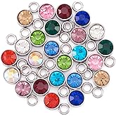 Craftdady Birthstone Charms Crystal Glass Rhinestone Charms Flat Round Dangle Earring Pendants Rhinestone Bracelet Charms for DIY Craft Necklace Jewelry Making