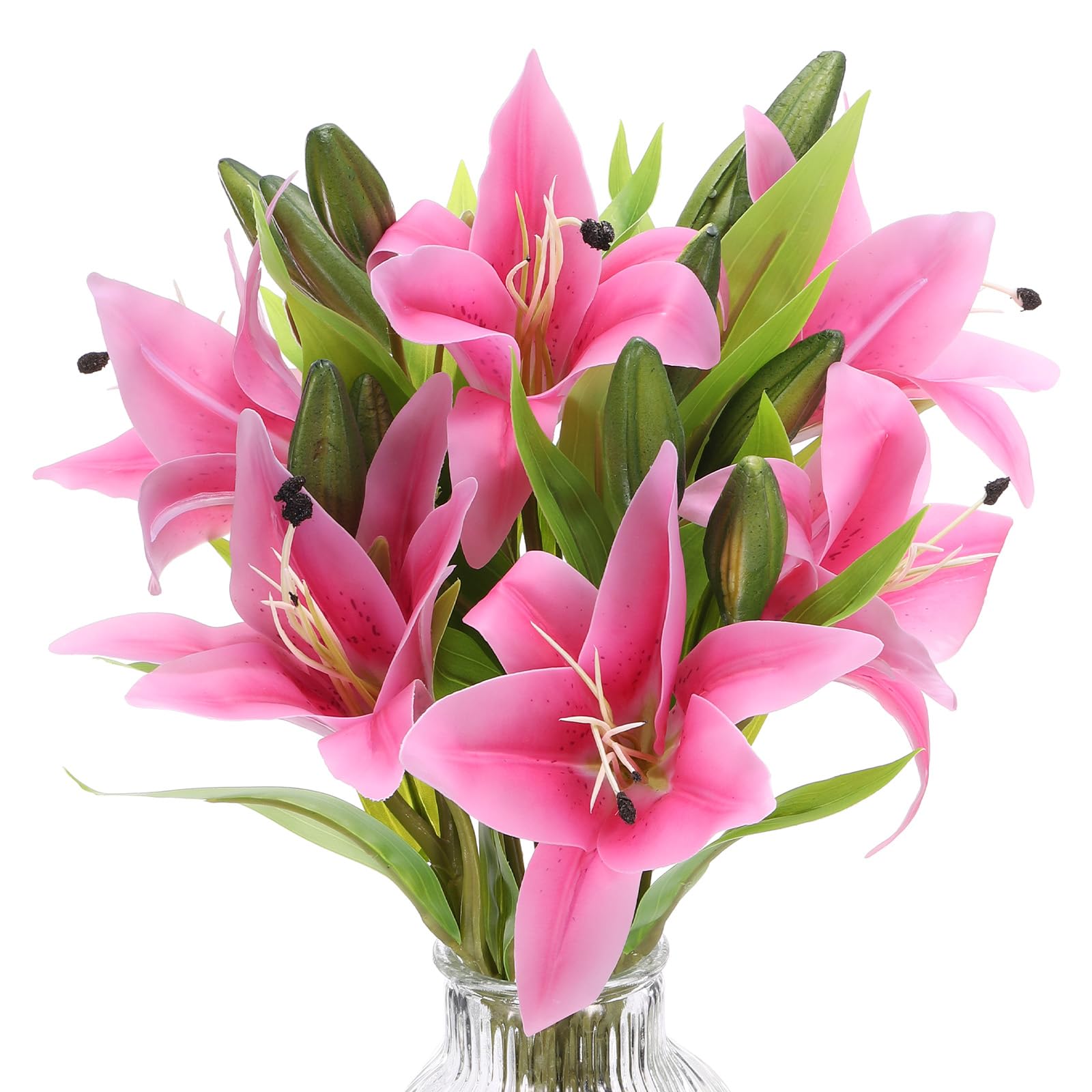 PATIKIL Lily Fake Flowers, 6PCS Lily Artificial Flowers Artificial Lily Silk Faux Flowers in Vase Real Touch for Home Decor Centerpiece Table Decorations Dining Room, Light Pink