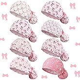 Shinymoon 8 Pcs Pink Bow Scrub Cap Women Satin Lined Coquette Dental Surgical Cap Valentines Doctor Nursing Hats Working Hat with Buttons and Ribbon Adjustable Tie Back Bouffant for Women Doctor Nurse