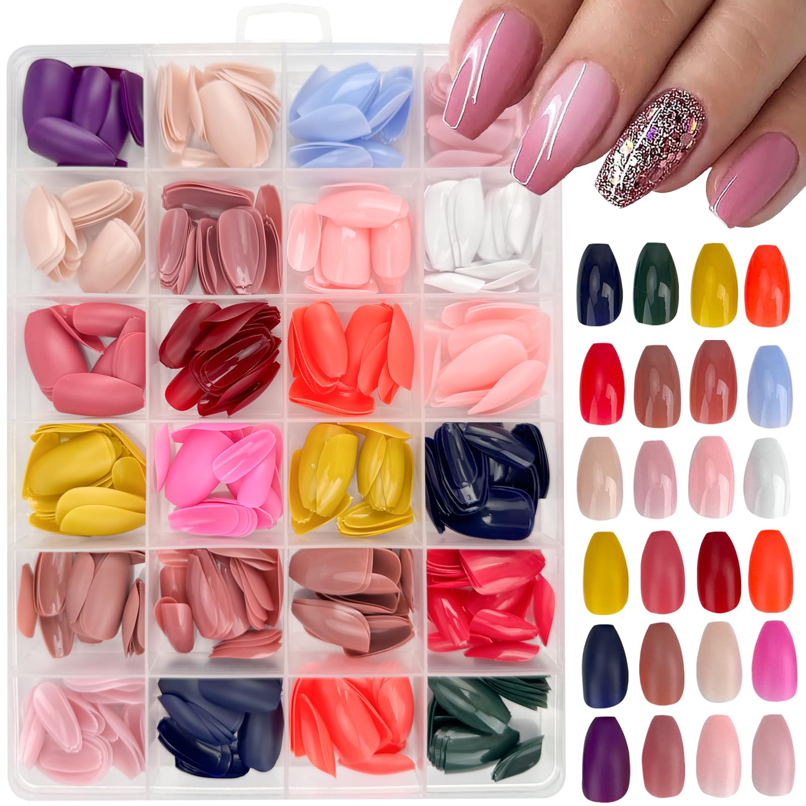 Photo 1 of 576 Pcs Short Coffin Press on Nails Solid Color Fake Nails Full Cover False Nails Glossy & Matte Acrylic Glue on Nails Reusable Artificial Nails Stick on Nails for Women Manicure 24 Color