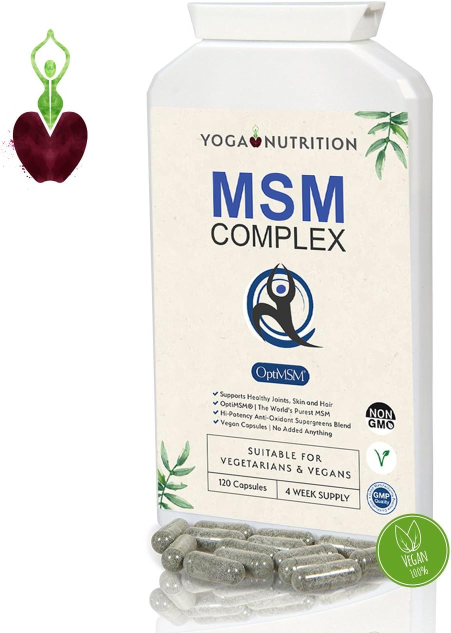 MSM Complex Capsules - OptiMSM Plus Super Greens Blend - Spirulina, Chlorella, Barley Grass, Sour Cherry Juice, Vitamin C and Trace Minerals - 120 Capsules