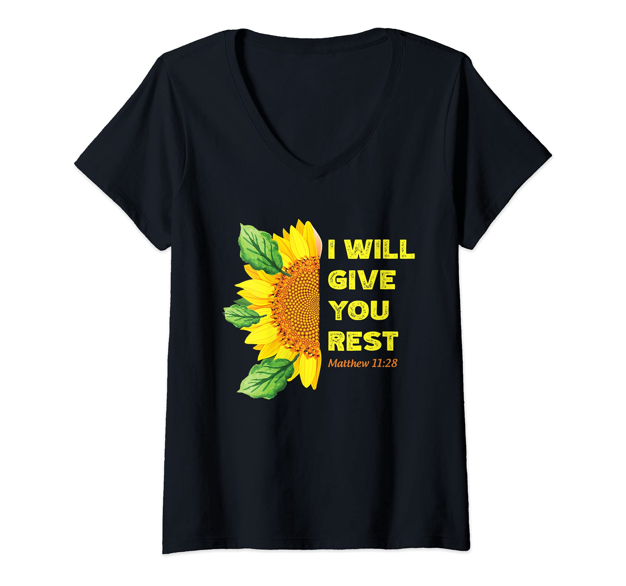 Womens Matthew 11:28 Christian Bible Verse Religious V-Neck T-Shirt