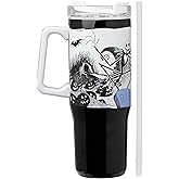 Get Trend The Nightmare Before Christmas Insulated Tumbler with Straw for Kids, Teens, Adults, 32 oz Reusable Stainless Steel Cup, Travel Mug Gifts (Black/White Jack)