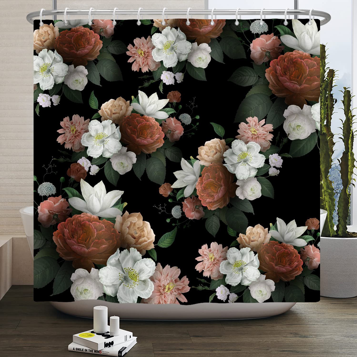 Bovlleetd 71X71inch Flower Shower Curtain - Retro Boho Bath 3D Spring Flowers Waterproof Polyester Peony Rose Daisy Decorative Quick Drying Bathtub Curtain — image 1