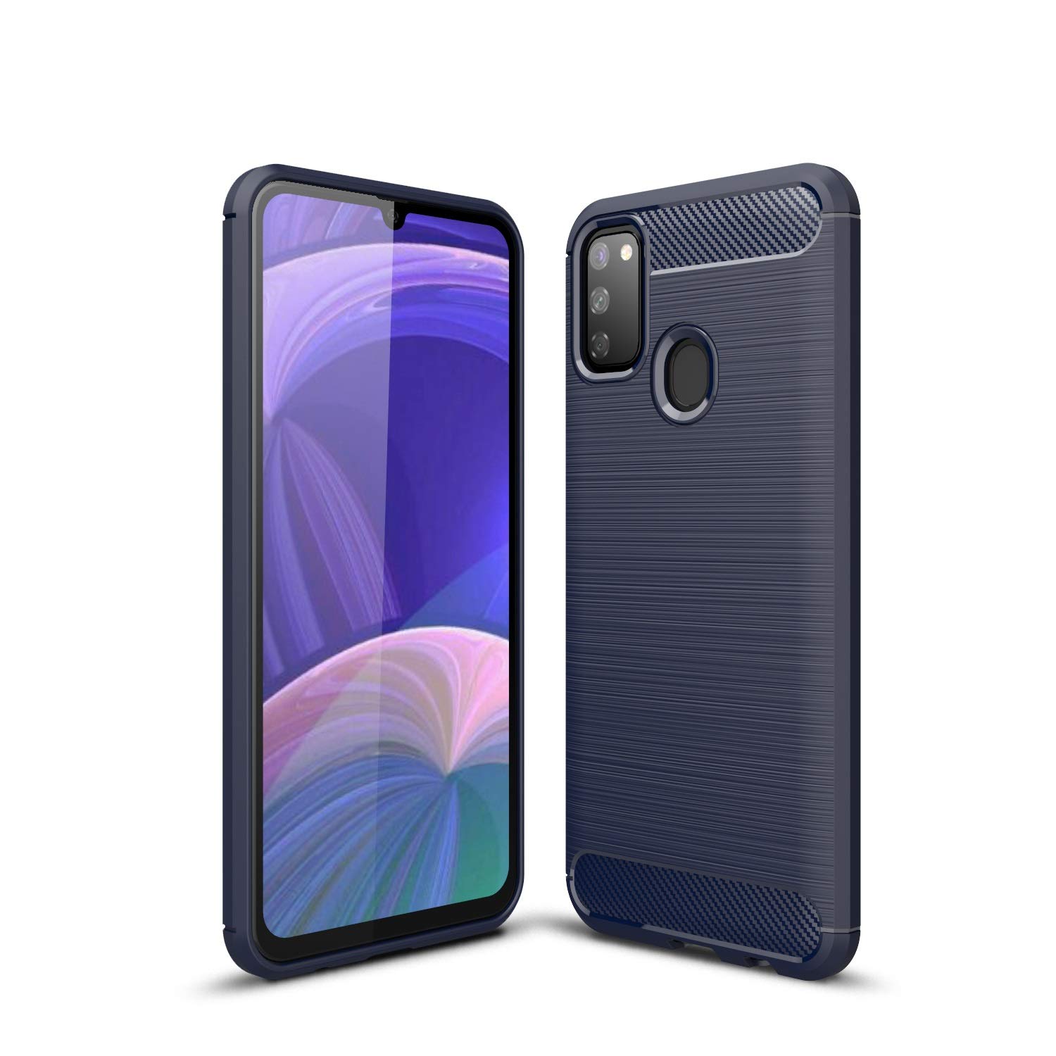 CruzerLite Galaxy M30s Case, Carbon Fiber & Leather Texture Hybrid Case with Shock Absorption, Blue