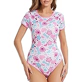 Somniumnight Adult Onesie Bodysuit for Women: Cute Stretchy Romper Snap Crotch - Kawaii Pajamas Soft Fit Gift for Sleepwear