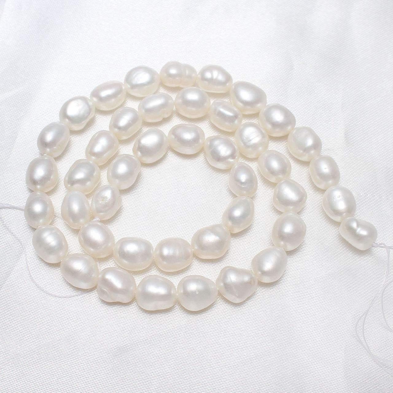 10pcs Natural White Oval Baroque Cultured Freshwater Pearl Loose Beads 8mm - 9mm Hole 0.8mm