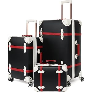 NZBZ Vintage Luggage Set, 3 Piece PU Leather Retro Trunk Suitcase with 14" Travel Case & Lock (Midnight Crimson, 14"/20"/28")