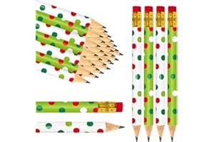 JarThenaAMCS 50 Pcs Christmas Short Pencil with Eraser 4 In White Green Dot Writing Pencil Wood Xmas Winter Half Pencils for 