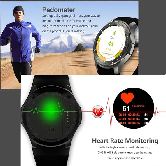 3 G WiFi Bluetooth Smart Watch funda All-in-One Android 5.1 DM368 ...