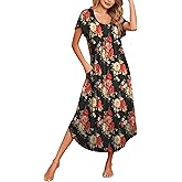 Ekouaer Long Nightgowns for Women with Pockets Short Sleeves Moo Moos for Women Casual Maxi Dress House Dresses S-XXXL