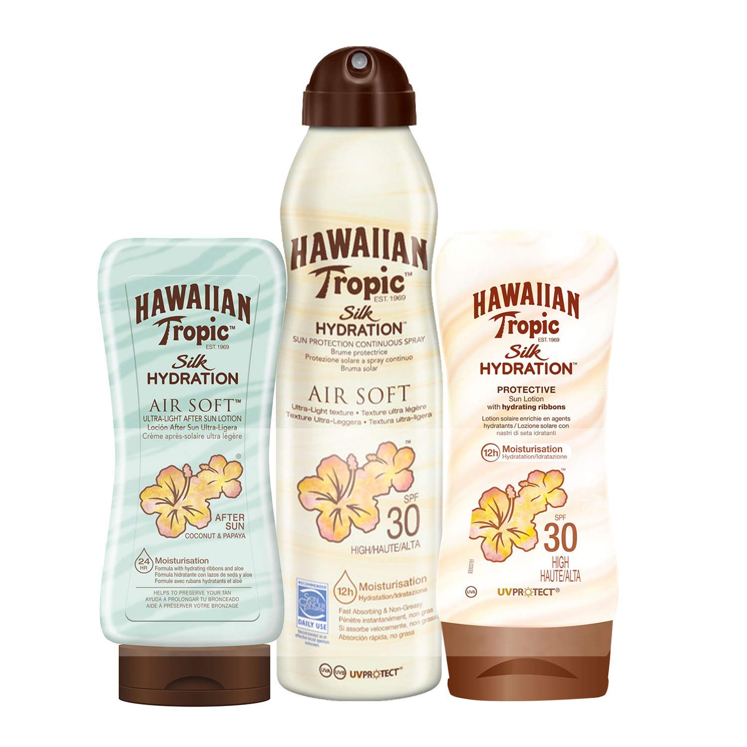 Hawaiian Tropic - Silk Hydration Sunscreen Pack - Silk Hydration Sun Cream Lotion SPF 30, 200ml. + Silk Hydration Air Soft Spray Bruma SPF 30, 180ml. + Silk Hydration Air Soft After Sun 200ml