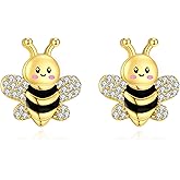 AOBOCO Bee Stud Earrings for Women 925 Sterling Silver Cute Animal Earrings Honeybee Jewelry Gifts for Women