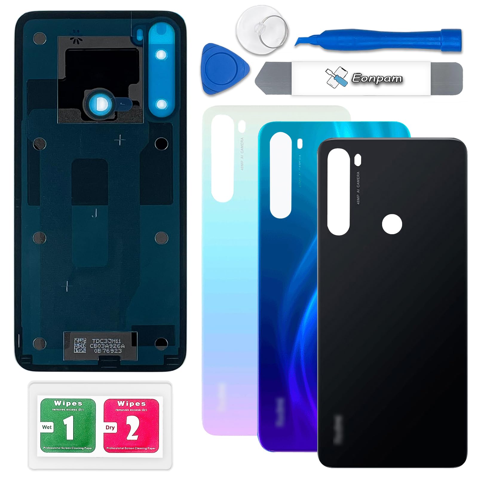 Eonpam Back Cover Glass for Xiaomi Redmi Note 8 Rear Glass Replacement with Repair Kit Genuine Rear Housing (Space Black)
