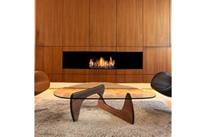 Rimdoc Triangle Coffee Table Modern Noguchi Vintage End Table, Solid Wood Base and Clear Glass Top Accent, for Living Room, Patio(Dark Walnut)