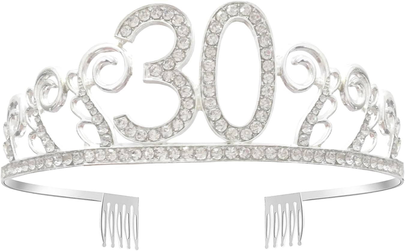 GreeStore 30th Birthday Tiara Crown Headband Sweet Rhinestone Crystal Crown for 30th Celebration Princess Crown Party Accessories