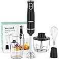 Immersion Blender, Vospeed 1000 Watt 4-in-1 Hand Blender with Chopper, Whisk, 600ml Mixing Beaker, Electric Stick Blender with Two Speed Adjustable, Ergonomic handle, Detachable