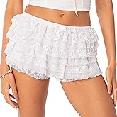 NUFIWI Women Lolita Bloomers Ruffle Shorts Lace Cute Pumpkin Pants Sexy Boyshorts Layered Y2k Mini Shorts Pettipants