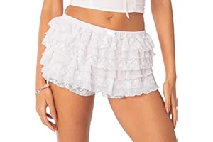 NUFIWI Women Lolita Bloomers Ruffle Shorts Lace Cute Pumpkin Pants Sexy Boyshorts Layered Y2k Mini Shorts Pettipants