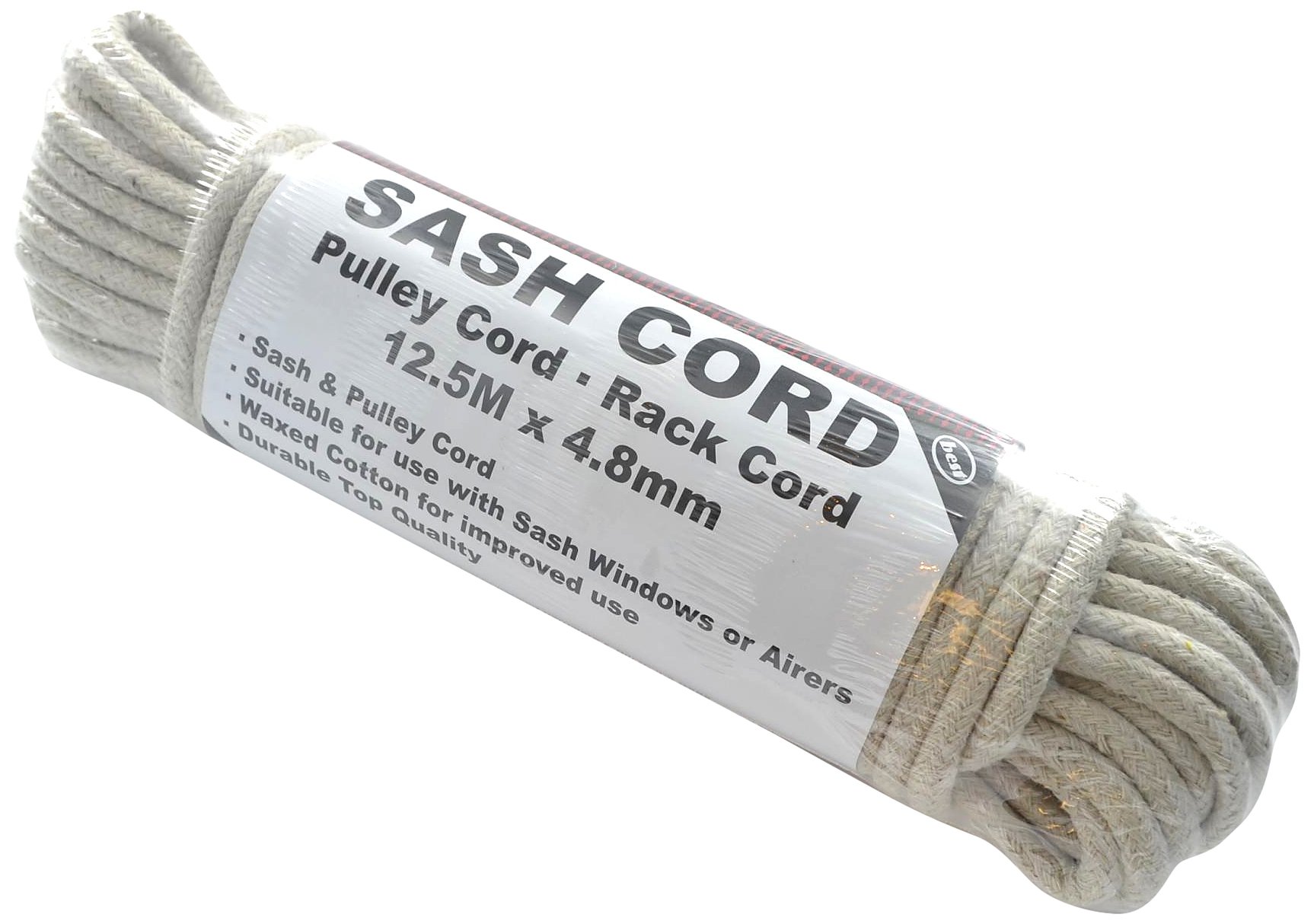 Merriway BH03162 Waxed Cotton Sash Window Pulley Cord, 12.5M x 4.8mm (40.6ft x 7/32 inch), Cream