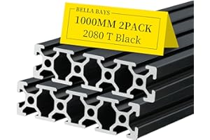 2pcs 2080 T Slot Aluminum Extrusion Profile 1000mm 39.37inch European Standard Anodized Extruded Linear Rail Guide Frame for 3D Printer Laser Engraving CNC Automation Equipment DIY Black BELLA BAYS