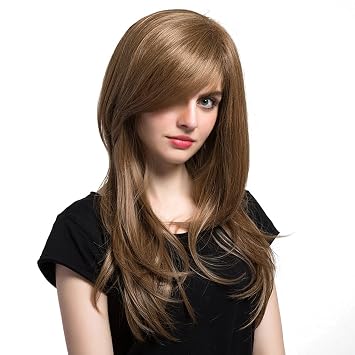 Segolike 23inch Brown Silk Long Straight Wig With Side Bangs