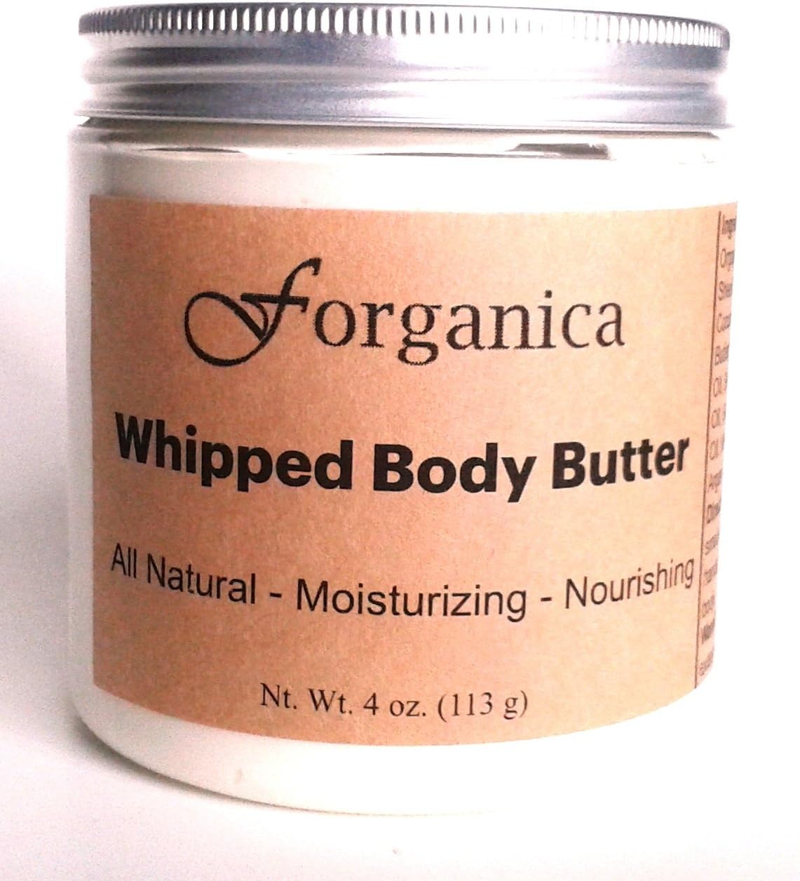 Forganica Body Butter. All Natural Whipped Body Butter Scented with the Aroma of Pure Shea Butter and Cocoa Butter. NO Preservatives, NO Parabens, NO Artificial Colors or Fragrances. Made in the USA.