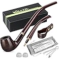 Scotte Handmade Pipe, Wood Pipe with Replaceable Pipe Stem, Pipe Stand Pipe Cleaner Tools,Various Accessories Pipe Kit In Gift Box for Pipe Lovers