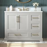 DELUXE LIVING 42 Inch Bathroom Vanity with Sink Combo, Greige | Solid Wood Frame with Stone Top &amp; Backsplash &amp; Ceramic Sink, Fully-Assembled with Soft-Closing Doors &amp; 4 Dovetail Drawers
