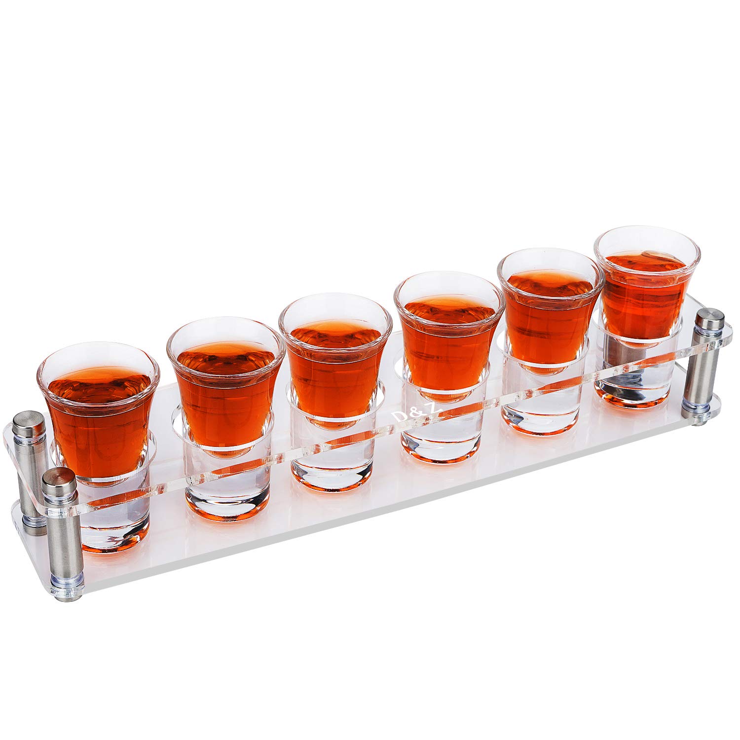 D&Z 6 Shot Glasses in Assembled Acrylic Tray, 1 oz Crystal Tasting Cup for Spirits, Beers and Wines, Novel and Easy-to-Use Tool Make Your Party Attractive, Right Helper and Decoration for Family Bar