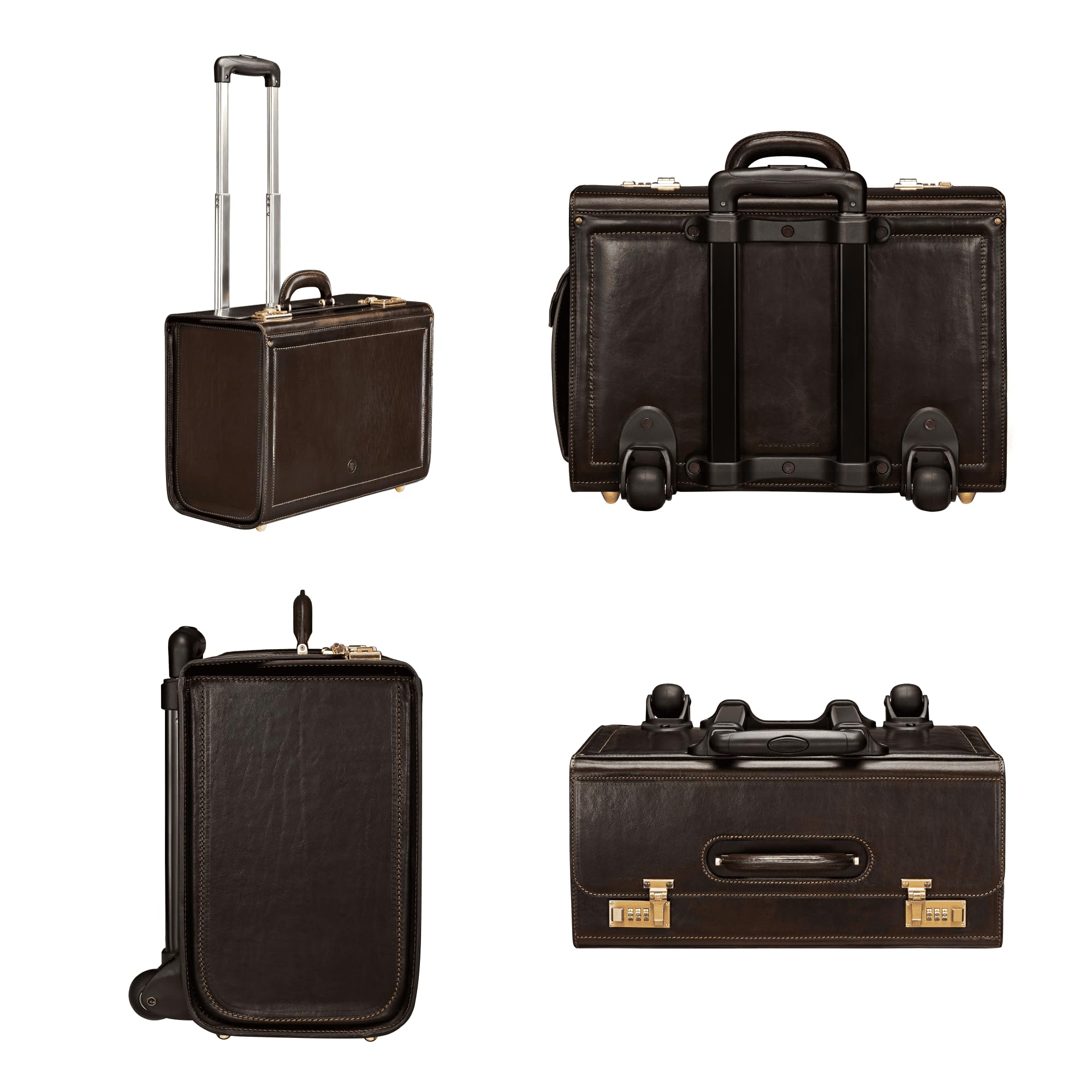 Maxwell Scott Bags Maxwell Scott - Mens Luxury Leather Rolling Wheeled Pilot Briefcase/Catalog Case and Barrel Lock - The VareseW Dark Brown