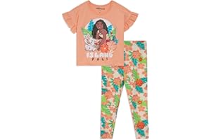 Disney Princess Frozen Moana Little Mermaid Floral Girls T-Shirt & Leggings Outfit Set Toddler to Big Kid Sizes (2T - 14-16)