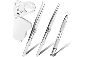 CC LOT 4 Pack Diamond Jewelers Tweezers Holder Pick up Tool Claw Gems Tweezer Grabber Jewelry Locking Tweezers with 30X 60X Jewelers Loupe Magnifier
