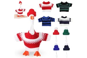 SilTriangle 4 Set 7 Inch Mini Desk Goose Knitted Outfits Cute Magnetic Goose Key Holder Multiple Colors Clothes for Home Office Magnetic Duck Statue Table Desk Key Holder Decor Gifts(Dark Stripes)