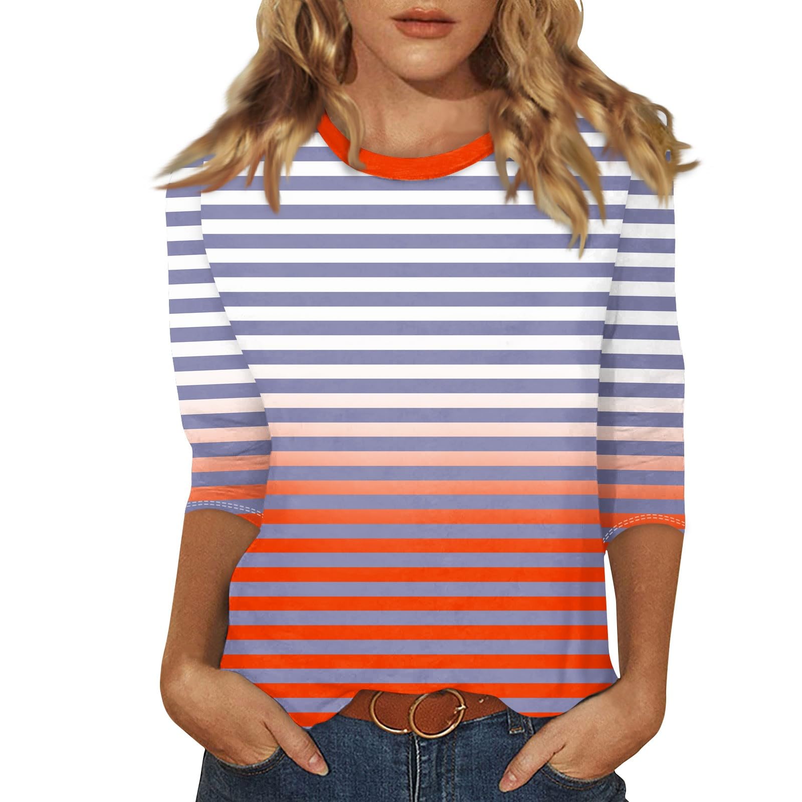 slqdgmryz 3/4 Sleeve Tops for Women Summer Striped