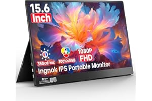 Ingnok Portable Monitor 15.6 Inch FHD A+Screen 100% sRGB IPS Laptop Screen Extender, 350cd/m2 USB C HDMI Travel Monitor, Portable Screen for Laptop Mac PC Phone Xbox PS4/5 Switch