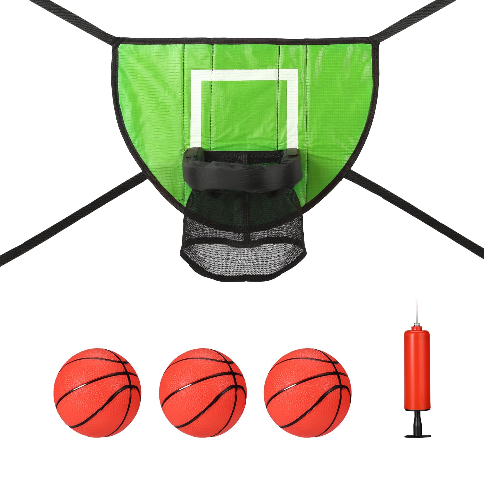 lasuroa Trampoline Basketball Hoop with 3 Basketballs & Pump, Basketball Hoop for Trampoline Waterproof Basketball Goal Soft Basketball Game Attachment for All Ages Basketball Lovers (Green)