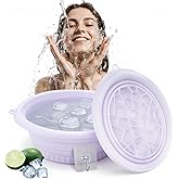 Foldable Face Bowl for Ice with Built-in Ice Tray & Hanging Hook - Collapsible Silicone Facial Bath Bowl for Cold Plunge Therapy, Skin Tightening, Acne Relief - Portable for Home, Travel, Gym(Purple)