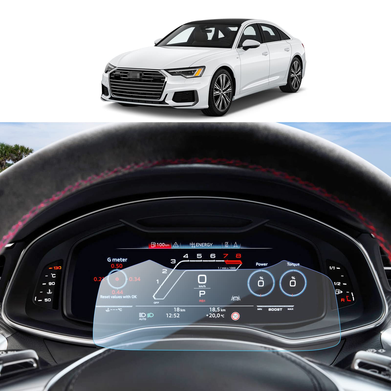 SKTU Screen Protector compatible with Audi A6 / A7 / Q8 2019-2023 2024 Instrument Board Protective Film Tempered Glass Scratch Resistant — image 1