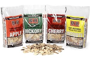 SHOP SQUARE BBQ Wood Chips for Smoker Variety Pack (4 Flavors) Apple, Mesquite, Hickory, & Cherry Wood Chips for Smoking, Grilling & Camping, 180 Cu. in Per Bag - Made in USA