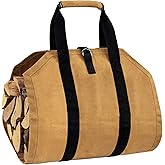 Coverify Canvas Log Carrier Bag Heavy Duty Water Resistant Firewood Log Tote Bag Carrier for Indoor Stoves Firewood Carry Bag Holder with Handles for Outdoor Camping Trip (39.4''x18'', Brown)