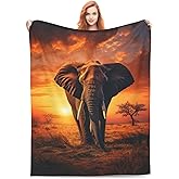 amepay Elephant Prairie Sunset Blanket Gifts for Adults Women Soft Fuzzy Lightweight Flannel Throw Blankets for Home Decor Couch Bed Sofa 60x50 Inches